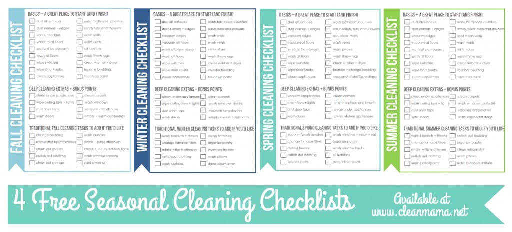4 FREE Seasonal Cleaning Checklists 4 FREE Seasonal Cleaning Checklists